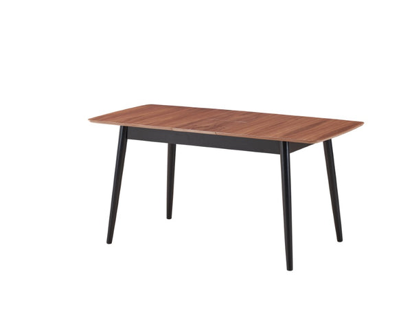 63 Inch Natural Wood Extendable Dining Table with Butterfly Leaf Two-tone Base