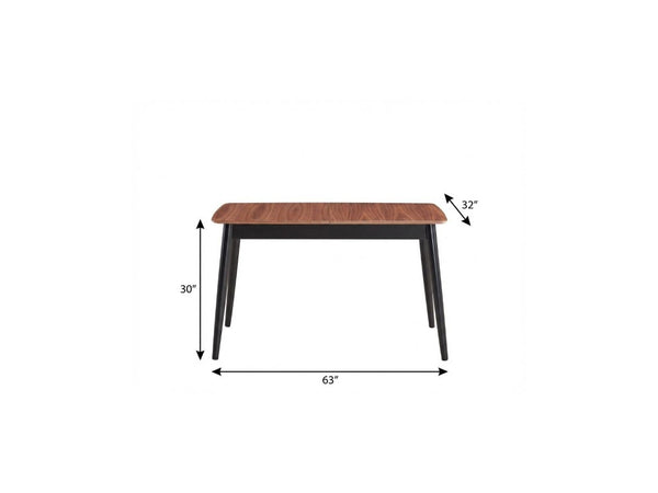 63 Inch Natural Wood Extendable Dining Table with Butterfly Leaf Two-tone Base