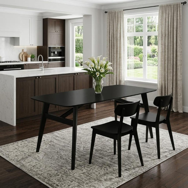 71 Inch Sleek Black Wood Dining Table for Modern and Contemporary Spaces