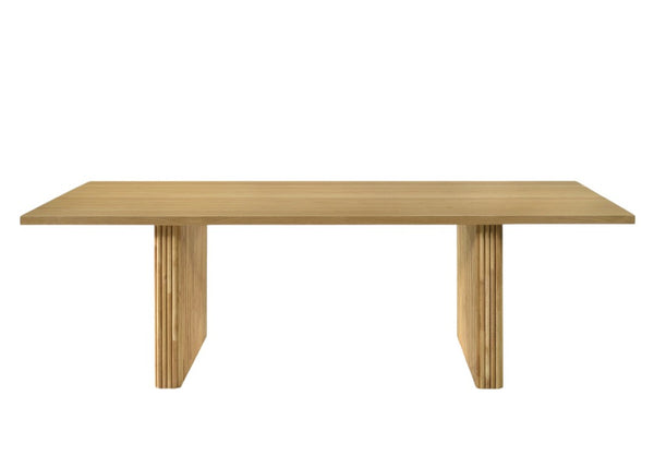 HomeRoots 94 Inch Solid Wood Twin Pedestal Dining Table Seats Eight for Formal Gatherings 631296