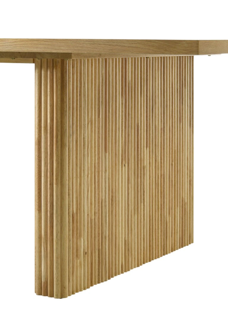 HomeRoots 94 Inch Solid Wood Twin Pedestal Dining Table Seats Eight for Formal Gatherings 631296