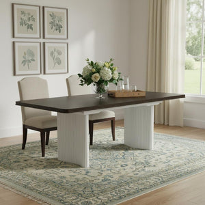 78 Inch Extendable Two Pedestal Dining Table in Walnut Finish with Removable Leaf