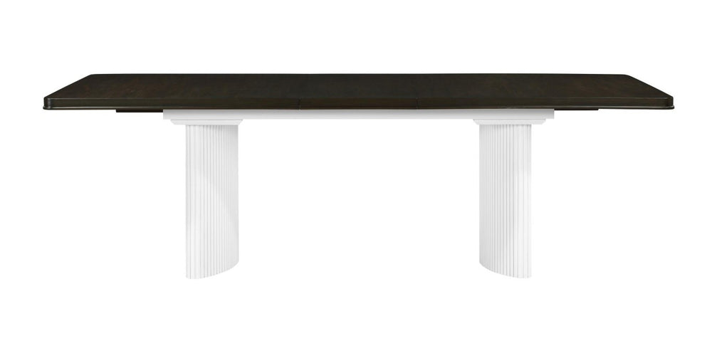 HomeRoots 78 Inch Extendable Two Pedestal Dining Table in Walnut Finish with Removable Leaf 631297