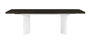 HomeRoots 78 Inch Extendable Two Pedestal Dining Table in Walnut Finish with Removable Leaf 631297