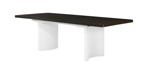78 Inch Extendable Two Pedestal Dining Table in Walnut Finish with Removable Leaf