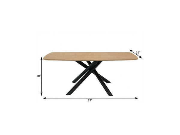 79 Inch Natural Wood Iron Cross Leg Dining Table Seats Eight Industrial Style
