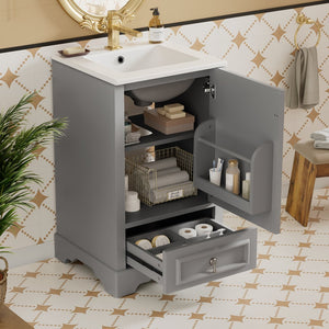 English Elm 20 Inch Bathroom Vanity with Ceramic Sink, Soft-Close Door, Adjustable Shelf, Smart Storage Organizing Design Grey N729P299505E