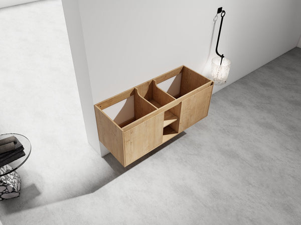 English Elm 48" Wall-Mounted Bathroom Vanity With Soft-Close Doors, Open Shelving & Ample Storage Space W999125010