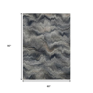 HomeRoots 5' Gray and Silver Abstract Washable Area Rug for Indoor and Outdoor Spaces – Durable, Modern Design 5' X 8' 631306