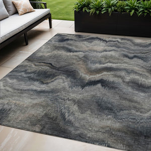 HomeRoots 5' Gray and Silver Abstract Washable Area Rug for Indoor and Outdoor Spaces – Durable, Modern Design 5' X 8' 631306
