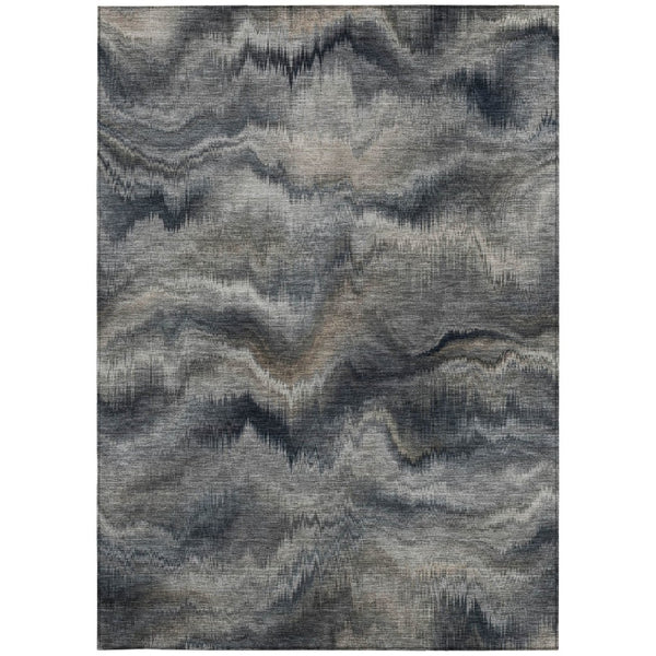 HomeRoots 5' Gray and Silver Abstract Washable Area Rug for Indoor and Outdoor Spaces – Durable, Modern Design 5' X 8' 631306