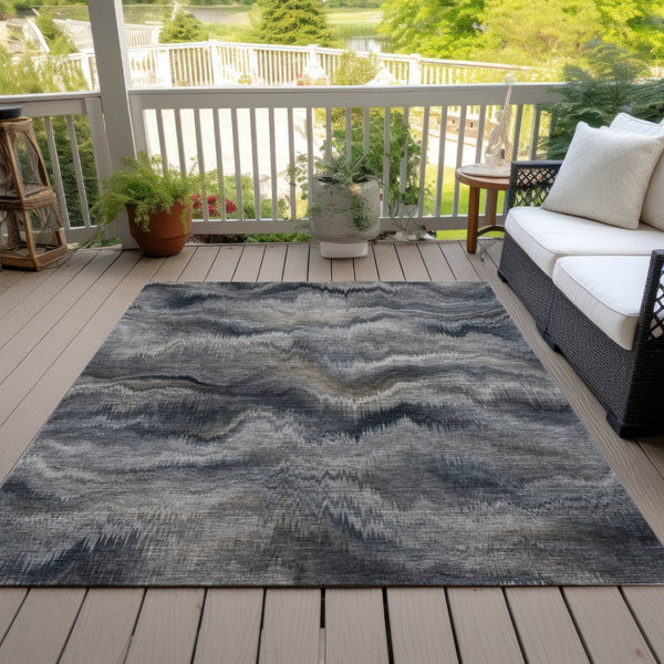 HomeRoots 5' Gray and Silver Abstract Washable Area Rug for Indoor and Outdoor Spaces – Durable, Modern Design 5' X 8' 631306