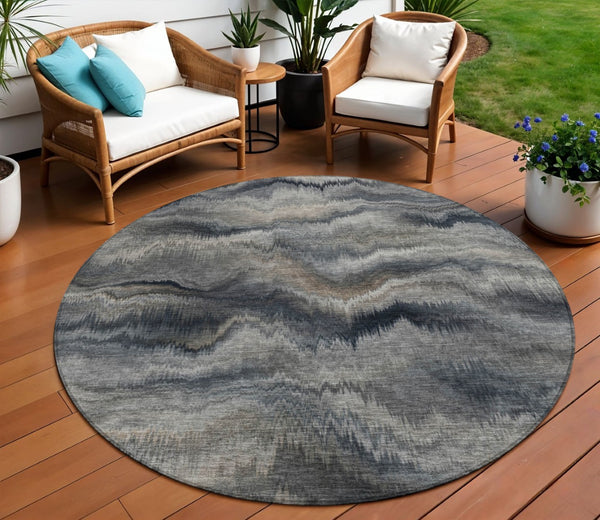 HomeRoots 5' Gray and Silver Abstract Washable Area Rug for Indoor and Outdoor Spaces – Durable, Modern Design 8' Round 631307