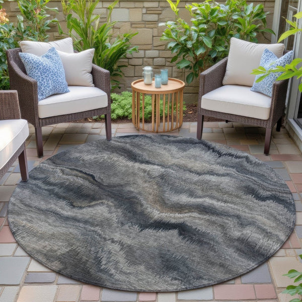 HomeRoots 5' Gray and Silver Abstract Washable Area Rug for Indoor and Outdoor Spaces – Durable, Modern Design 8' Round 631307