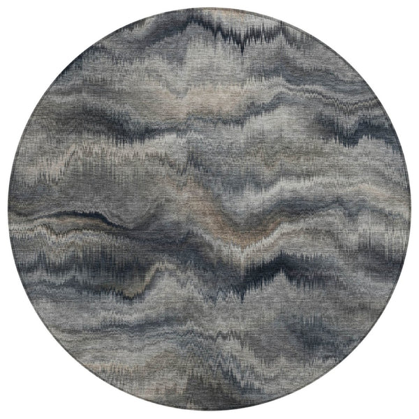 HomeRoots 5' Gray and Silver Abstract Washable Area Rug for Indoor and Outdoor Spaces – Durable, Modern Design 8' Round 631307