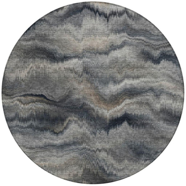 HomeRoots 5' Gray and Silver Abstract Washable Area Rug for Indoor and Outdoor Spaces – Durable, Modern Design 8' Round 631307