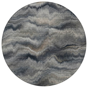 HomeRoots 5' Gray and Silver Abstract Washable Area Rug for Indoor and Outdoor Spaces – Durable, Modern Design 8' Round 631307