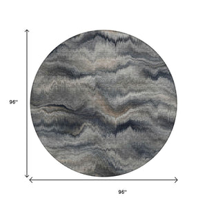 HomeRoots 5' Gray and Silver Abstract Washable Area Rug for Indoor and Outdoor Spaces – Durable, Modern Design 8' Round 631307
