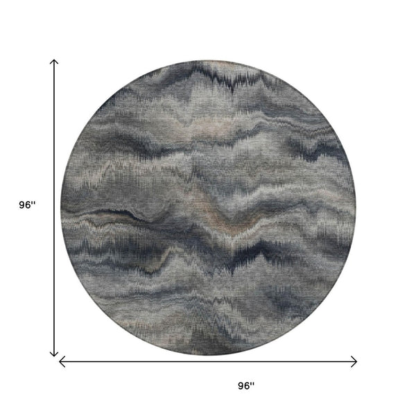 HomeRoots 5' Gray and Silver Abstract Washable Area Rug for Indoor and Outdoor Spaces – Durable, Modern Design 8' Round 631307