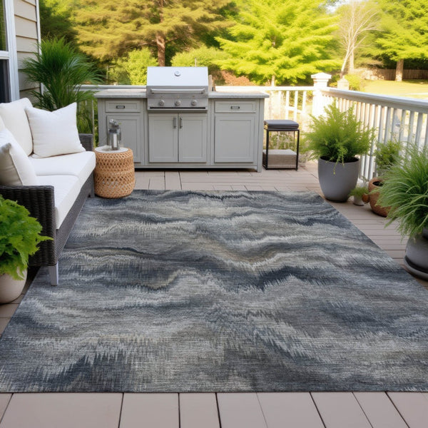 HomeRoots 5' Gray and Silver Abstract Washable Area Rug for Indoor and Outdoor Spaces – Durable, Modern Design 8' X 10' 631308