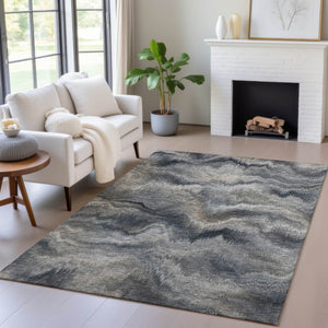 HomeRoots 5' Gray and Silver Abstract Washable Area Rug for Indoor and Outdoor Spaces – Durable, Modern Design 8' X 10' 631308