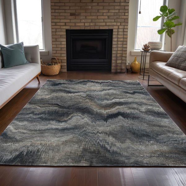 HomeRoots 5' Gray and Silver Abstract Washable Area Rug for Indoor and Outdoor Spaces – Durable, Modern Design 9' X 12' 631309