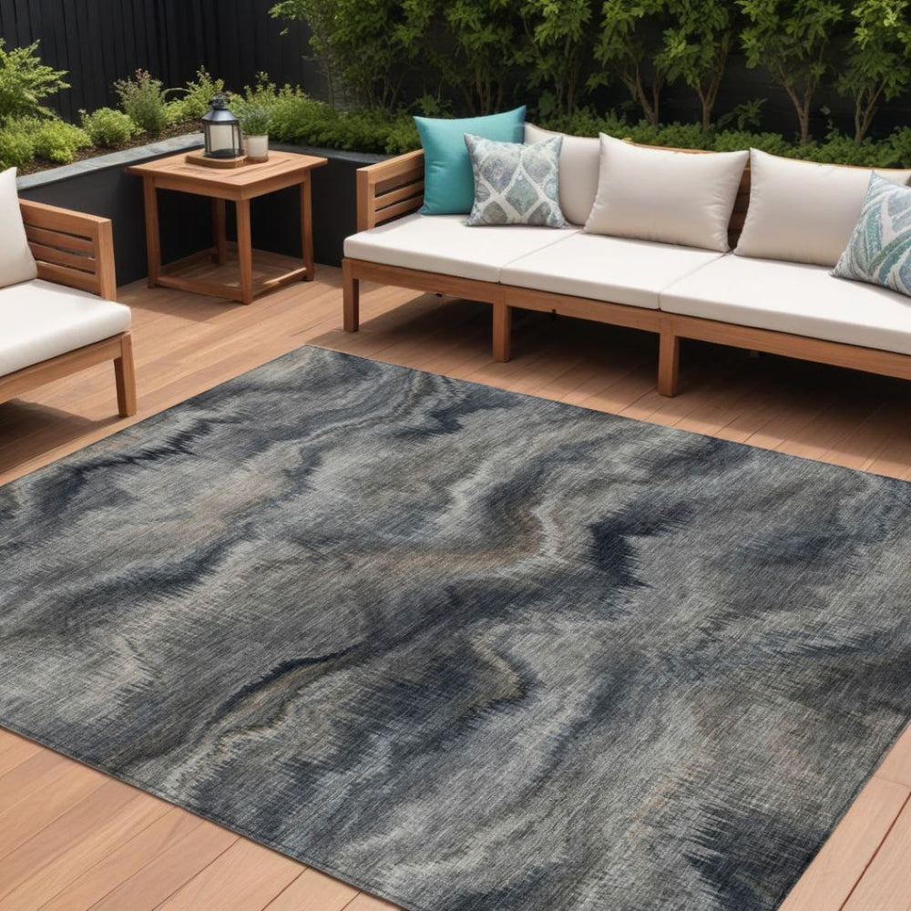 HomeRoots 5' Gray and Silver Abstract Washable Area Rug for Indoor and Outdoor Spaces – Durable, Modern Design 10' X 14' 631310