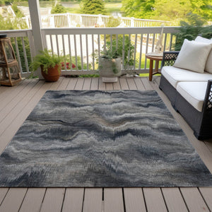 HomeRoots 5' Gray and Silver Abstract Washable Area Rug for Indoor and Outdoor Spaces – Durable, Modern Design 10' X 14' 631310