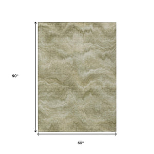 HomeRoots 5' Stylish Sage and Ivory Abstract Area Rug - Durable, Washable Design for Indoor and Outdoor Use 5' X 8' 631312