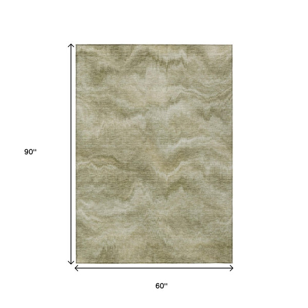HomeRoots 5' Stylish Sage and Ivory Abstract Area Rug - Durable, Washable Design for Indoor and Outdoor Use 5' X 8' 631312