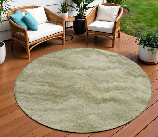 HomeRoots 5' Stylish Sage and Ivory Abstract Area Rug - Durable, Washable Design for Indoor and Outdoor Use 8' Round 631313