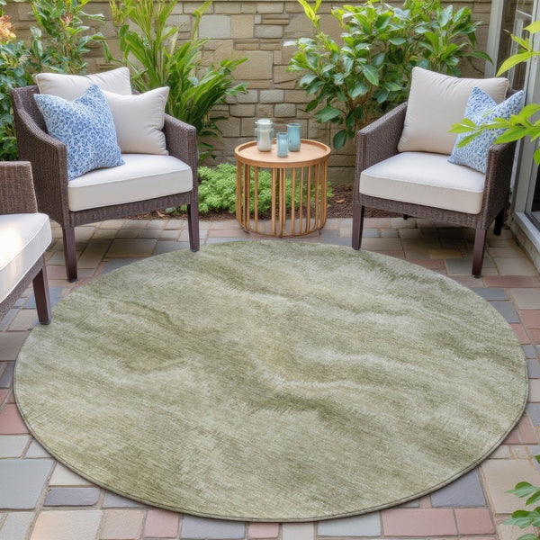 HomeRoots 5' Stylish Sage and Ivory Abstract Area Rug - Durable, Washable Design for Indoor and Outdoor Use 8' Round 631313