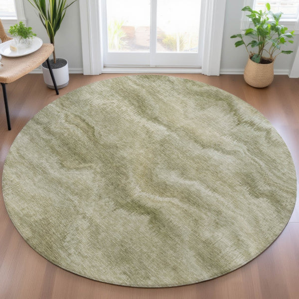 HomeRoots 5' Stylish Sage and Ivory Abstract Area Rug - Durable, Washable Design for Indoor and Outdoor Use 8' Round 631313