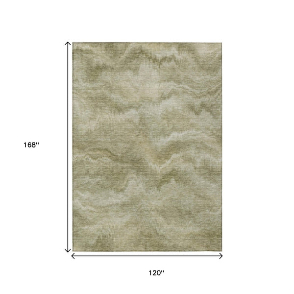 HomeRoots 5' Stylish Sage and Ivory Abstract Area Rug - Durable, Washable Design for Indoor and Outdoor Use 10' X 14' 631316