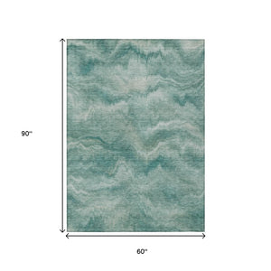 HomeRoots 5' Stylish Teal Blue and Ivory Abstract Indoor Outdoor Area Rug for Easy Care and Versatile Use 5' X 8' 631318