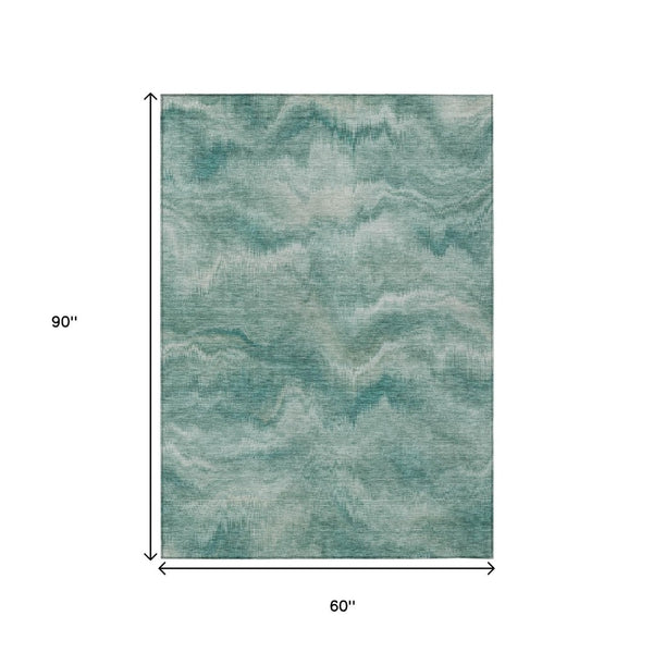 HomeRoots 5' Stylish Teal Blue and Ivory Abstract Indoor Outdoor Area Rug for Easy Care and Versatile Use 5' X 8' 631318