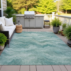HomeRoots 5' Stylish Teal Blue and Ivory Abstract Indoor Outdoor Area Rug for Easy Care and Versatile Use 5' X 8' 631318