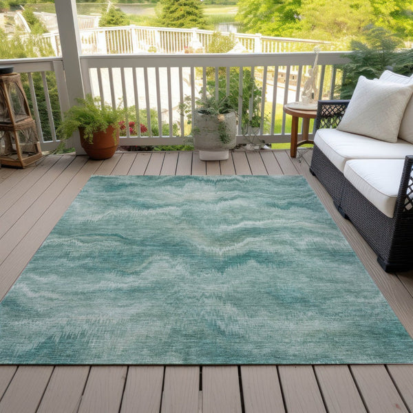 HomeRoots 5' Stylish Teal Blue and Ivory Abstract Indoor Outdoor Area Rug for Easy Care and Versatile Use 5' X 8' 631318