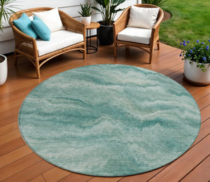 HomeRoots 5' Stylish Teal Blue and Ivory Abstract Indoor Outdoor Area Rug for Easy Care and Versatile Use 8' Round 631319