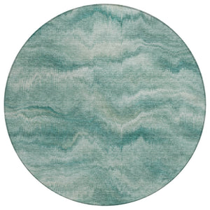 HomeRoots 5' Stylish Teal Blue and Ivory Abstract Indoor Outdoor Area Rug for Easy Care and Versatile Use 8' Round 631319