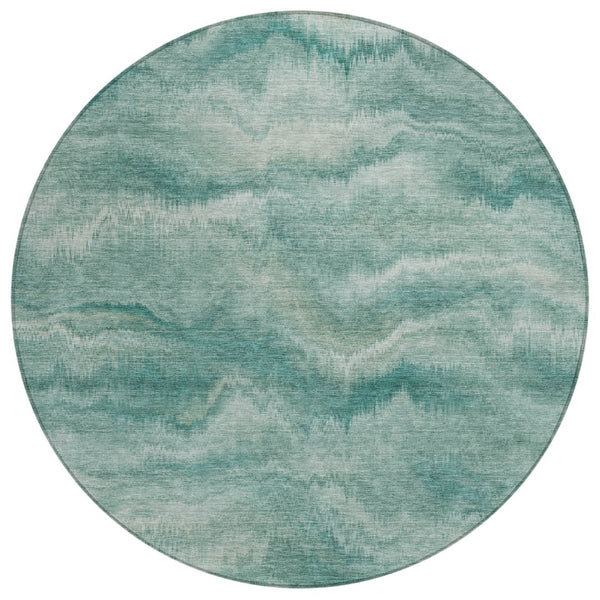 HomeRoots 5' Stylish Teal Blue and Ivory Abstract Indoor Outdoor Area Rug for Easy Care and Versatile Use 8' Round 631319