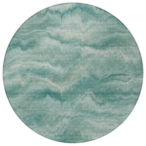 HomeRoots 5' Stylish Teal Blue and Ivory Abstract Indoor Outdoor Area Rug for Easy Care and Versatile Use 8' Round 631319