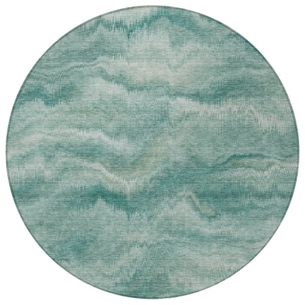 HomeRoots 5' Stylish Teal Blue and Ivory Abstract Indoor Outdoor Area Rug for Easy Care and Versatile Use 8' Round 631319