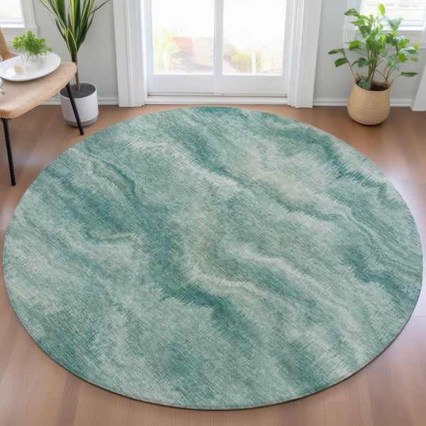 HomeRoots 5' Stylish Teal Blue and Ivory Abstract Indoor Outdoor Area Rug for Easy Care and Versatile Use 8' Round 631319