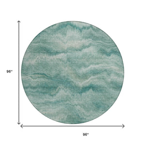 HomeRoots 5' Stylish Teal Blue and Ivory Abstract Indoor Outdoor Area Rug for Easy Care and Versatile Use 8' Round 631319