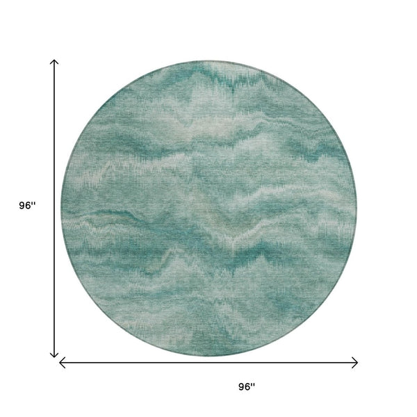 HomeRoots 5' Stylish Teal Blue and Ivory Abstract Indoor Outdoor Area Rug for Easy Care and Versatile Use 8' Round 631319