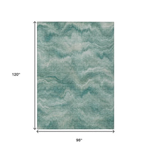 HomeRoots 5' Stylish Teal Blue and Ivory Abstract Indoor Outdoor Area Rug for Easy Care and Versatile Use 8' X 10' 631320