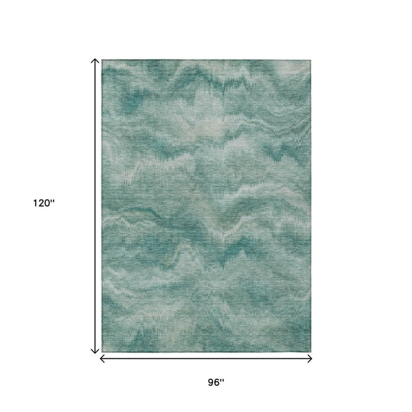 HomeRoots 5' Stylish Teal Blue and Ivory Abstract Indoor Outdoor Area Rug for Easy Care and Versatile Use 8' X 10' 631320