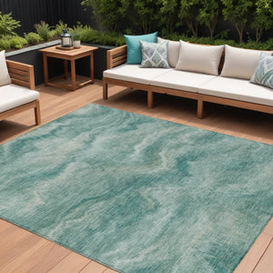 HomeRoots 5' Stylish Teal Blue and Ivory Abstract Indoor Outdoor Area Rug for Easy Care and Versatile Use 8' X 10' 631320