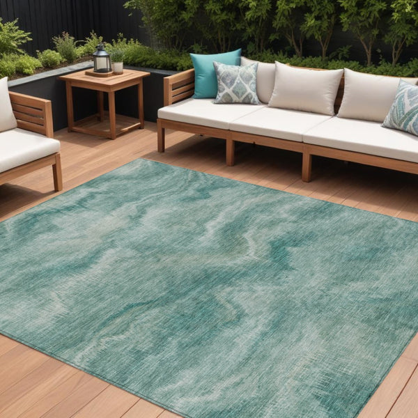 HomeRoots 5' Stylish Teal Blue and Ivory Abstract Indoor Outdoor Area Rug for Easy Care and Versatile Use 9' X 12' 631321